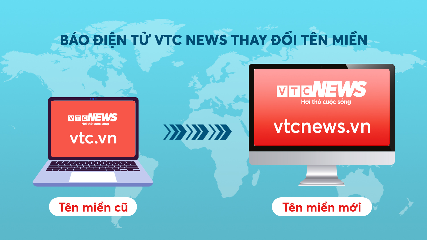 Thông tin đổi tiên miền mới của Báo Điện tử VTC News.