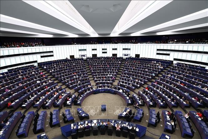 Toàn cảnh phiên họp toàn thể của Nghị viện châu Âu ở Strasbourg, Pháp ngày 13/3.