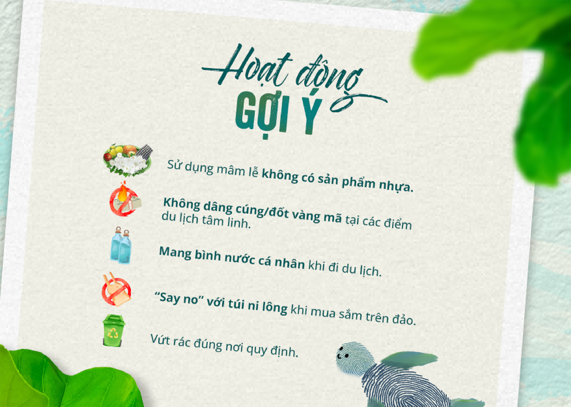 Poster gợi ý những hành động lưu dấu tay xanh tại Côn Đảo.