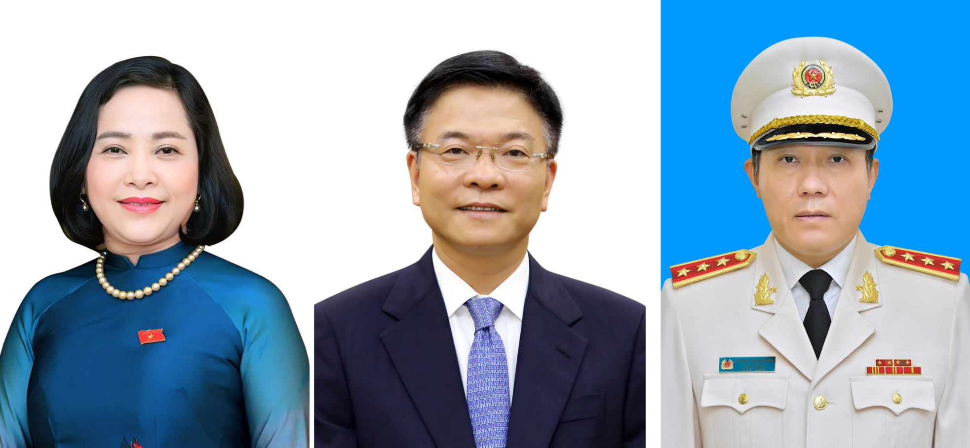 Từ trái qua phải: Phó Chủ tịch Quốc hội Nguyễn Thị Thanh, Phó Thủ tướng Chính phủ Lê Thành Long, Bộ trưởng Bộ Công an Lương Tam Quang. Ảnh: Quochoi.vn