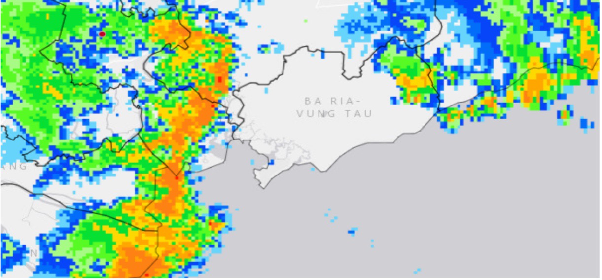 Ảnh Ra đa thời tiết khu vực tỉnh Bà Rịa – Vũng Tàu.