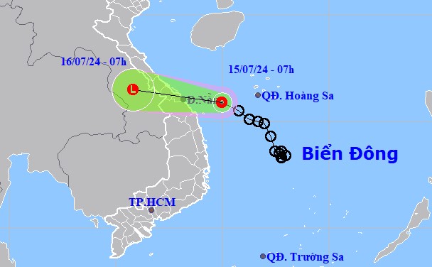 Dự báo vị trí và hướng di chuyển của áp thấp nhiệt đới. Nguồn: Trung tâm Dự báo khí tượng thủy văn quốc gia