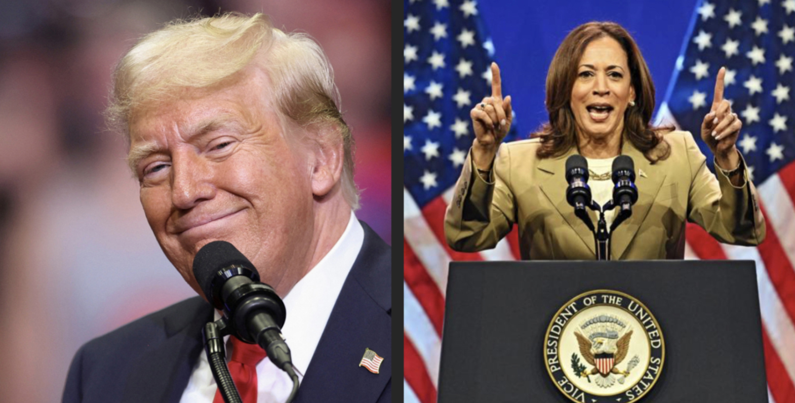 Phó Tổng thống Mỹ, ứng cử viên đảng Dân chủ Kamala Harris (bên phải) đã giành lợi thế trước đại diện đảng Cộng hòa Donald Trump.