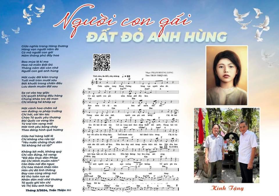 Ca khúc “Người con gái Đất Đỏ anh hùng” (nhạc Phạm Hoàng Long, phổ thơ Trần Thiện Hà).