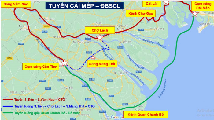 Tuyến vận tải thủy kết nối ĐBSCL với cảng nước sâu Cái Mép và Cát Lái qua kênh Quan Chánh Bố.