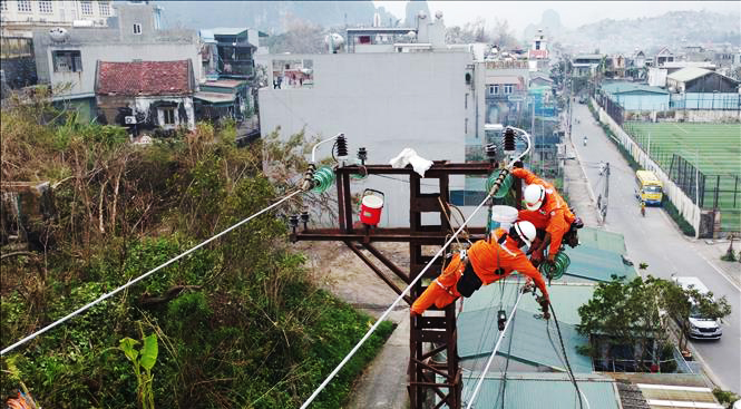 Sửa chữa lưới điện trên địa bàn phường Hà Tu (TP.Hạ Long, tỉnh Quảng Ninh), chiều 14/9.