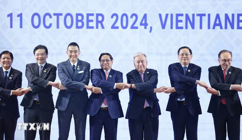 Thủ tướng Phạm Minh Chính cùng Trưởng đoàn các nước ASEAN và Tổng Thư ký  Liên hợp quốc Antonio Guterres chụp ảnh chung. Ảnh: DƯƠNG GIANG