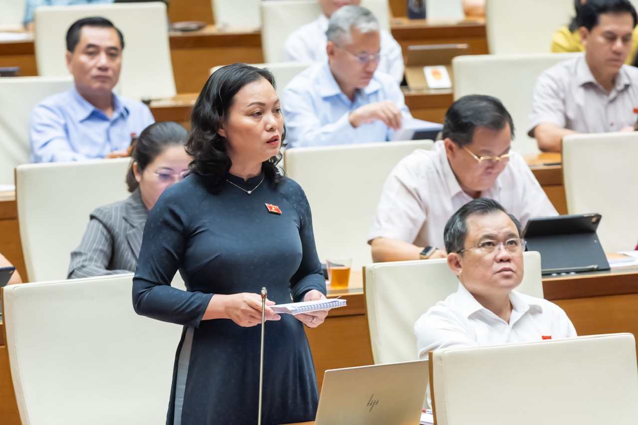 Phó Trưởng Đoàn ĐBQH tỉnh Bà Rịa-Vũng Tàu Huỳnh Thị Phúc phát biểu tại phiên họp. Ảnh: CHÂU VŨ