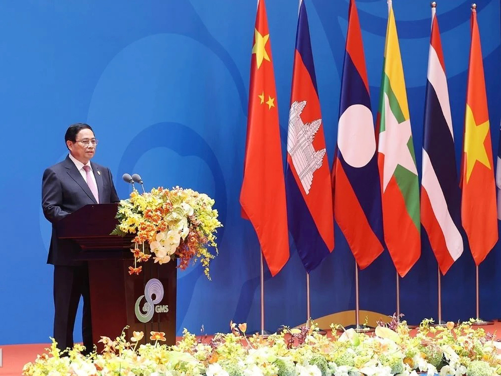 Thủ tướng Phạm Minh Chính phát biểu tại Phiên toàn thể Hội nghị GMS mở rộng lần thứ 8.