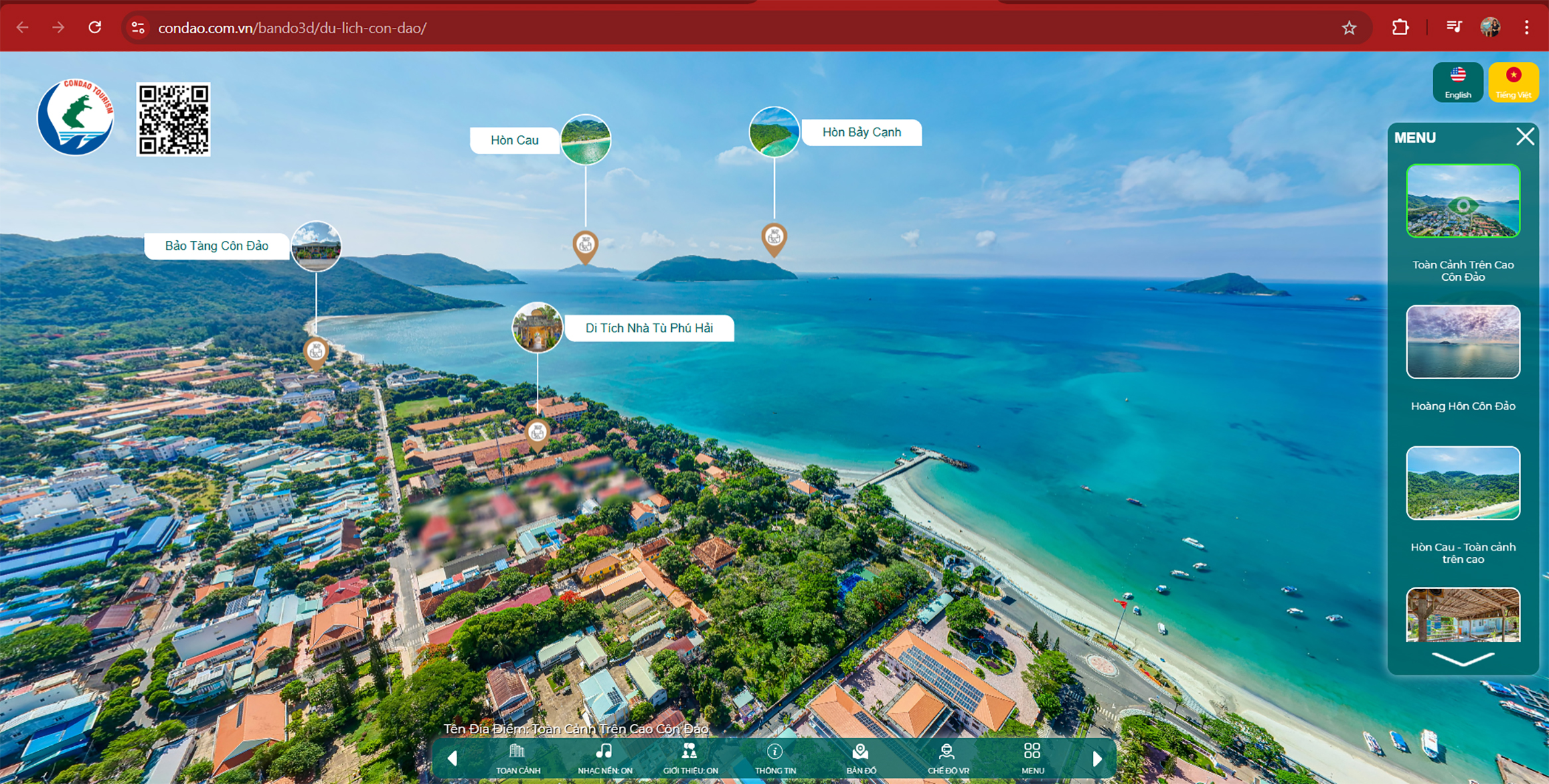 Số hóa du lịch giúp du khách có cái nhìn tổng thể để khám phá điểm đến tốt hơn.  Trong ảnh: Giao diện bản đồ 3D 3600 du lịch Côn Đảo.