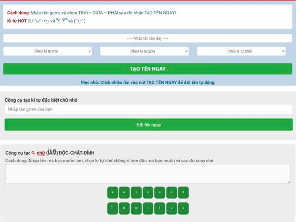 Ứng dụng kitudacbiet.co tạo kí tự đặc biệt độc đáo
