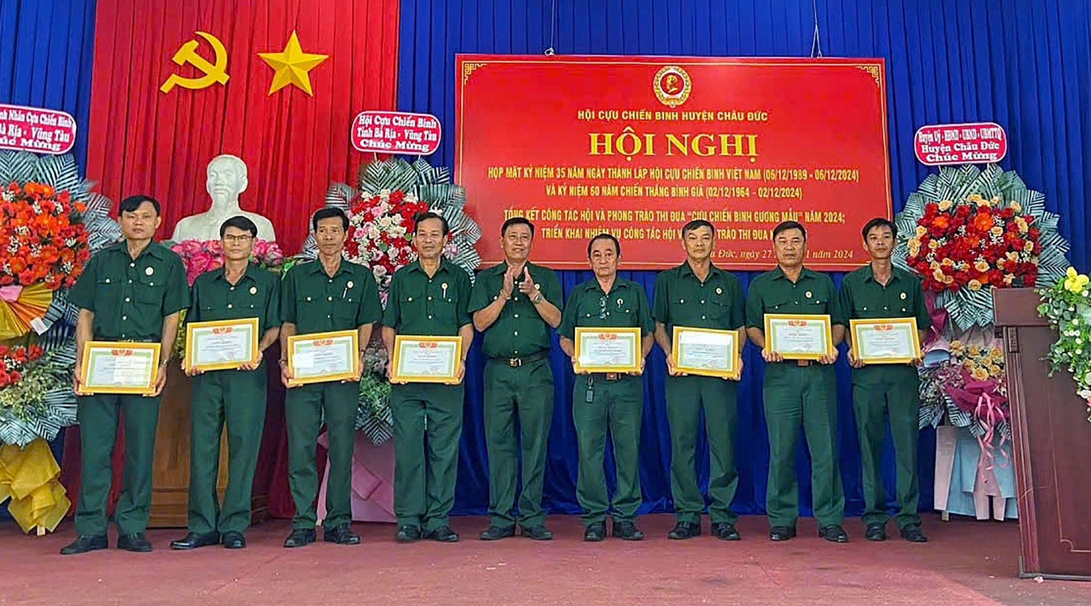 Hội CCB huyện Châu Đức khen thưởng cá nhân, tập thể có thành tích trong công tác hội và phong trào thi đua CCB gương mẫu năm 2024.