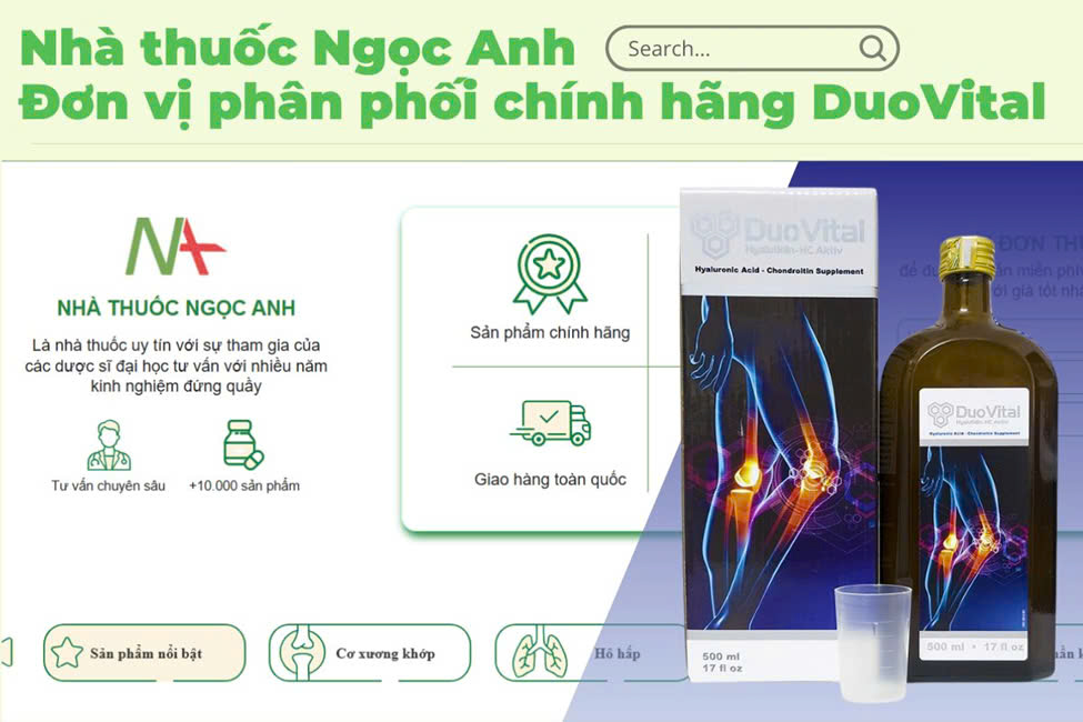 Bổ xương khớp DuoVital nhập khẩu từ Đức được phân phối chính hãng bởi Nhà Thuốc Ngọc Anh