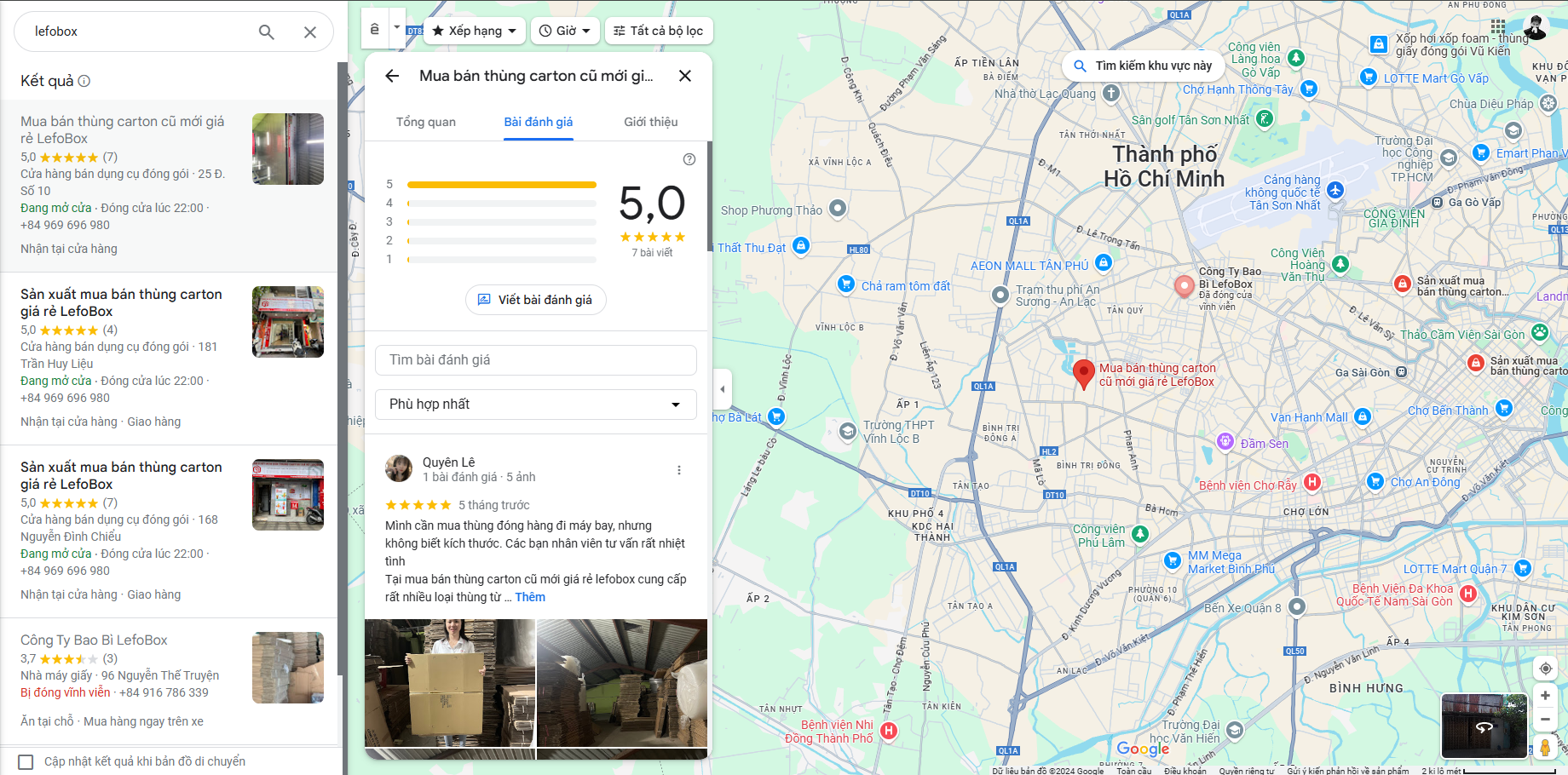 LefoBox được đánh giá 5 sao trên Google Maps