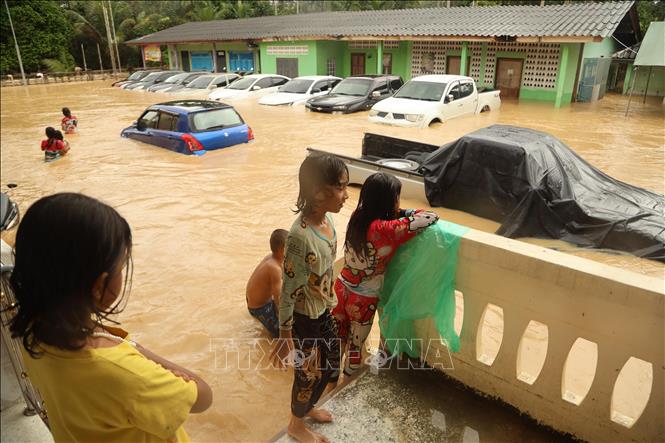 Cảnh ngập lụt sau những trận mưa lớn tại Narathiwat, Thái Lan.