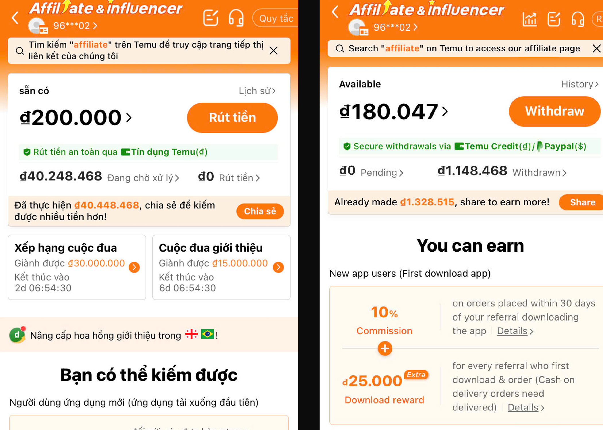 Trước và sau khi Temu đóng cửa tài khoản khách hàng mất tiền mà không rõ nguyên nhân