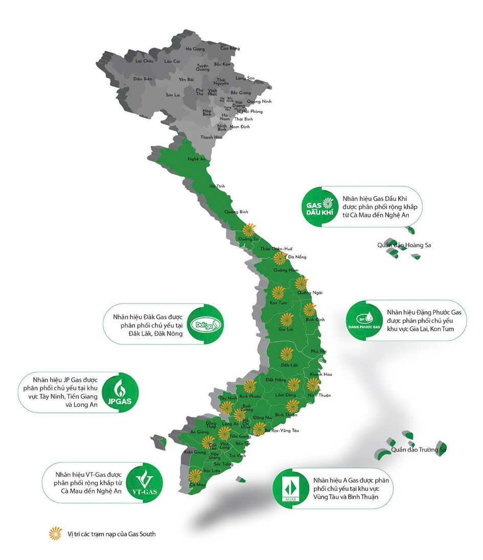 Phân bố các trạm nạp LPG của Gas South