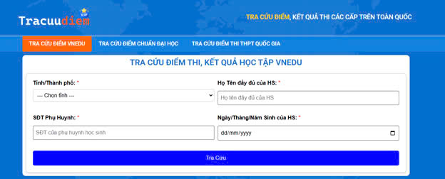 Trang tra cứu điểm trực tuyến nhanh chóng, chính xác tracuudiem.vip