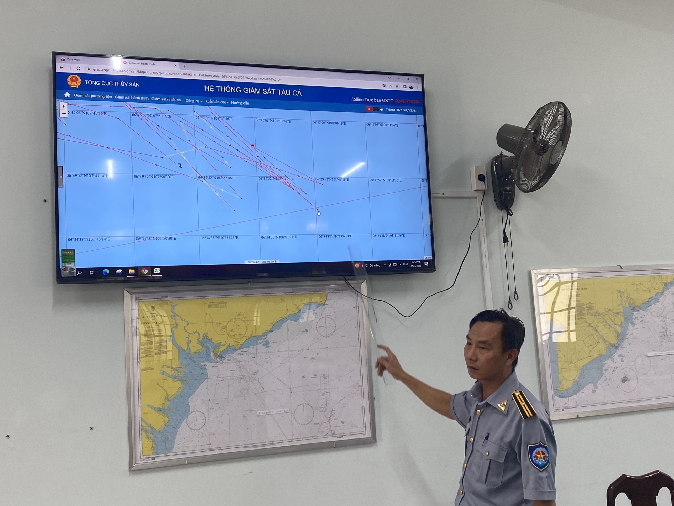 Trạm kiểm soát trên bờ hoạt động tàu cá đang đánh bắt trên biển tại Chi cục Thủy sản và Kiểm ngư tỉnh Bà Rịa - Vũng Tàu.