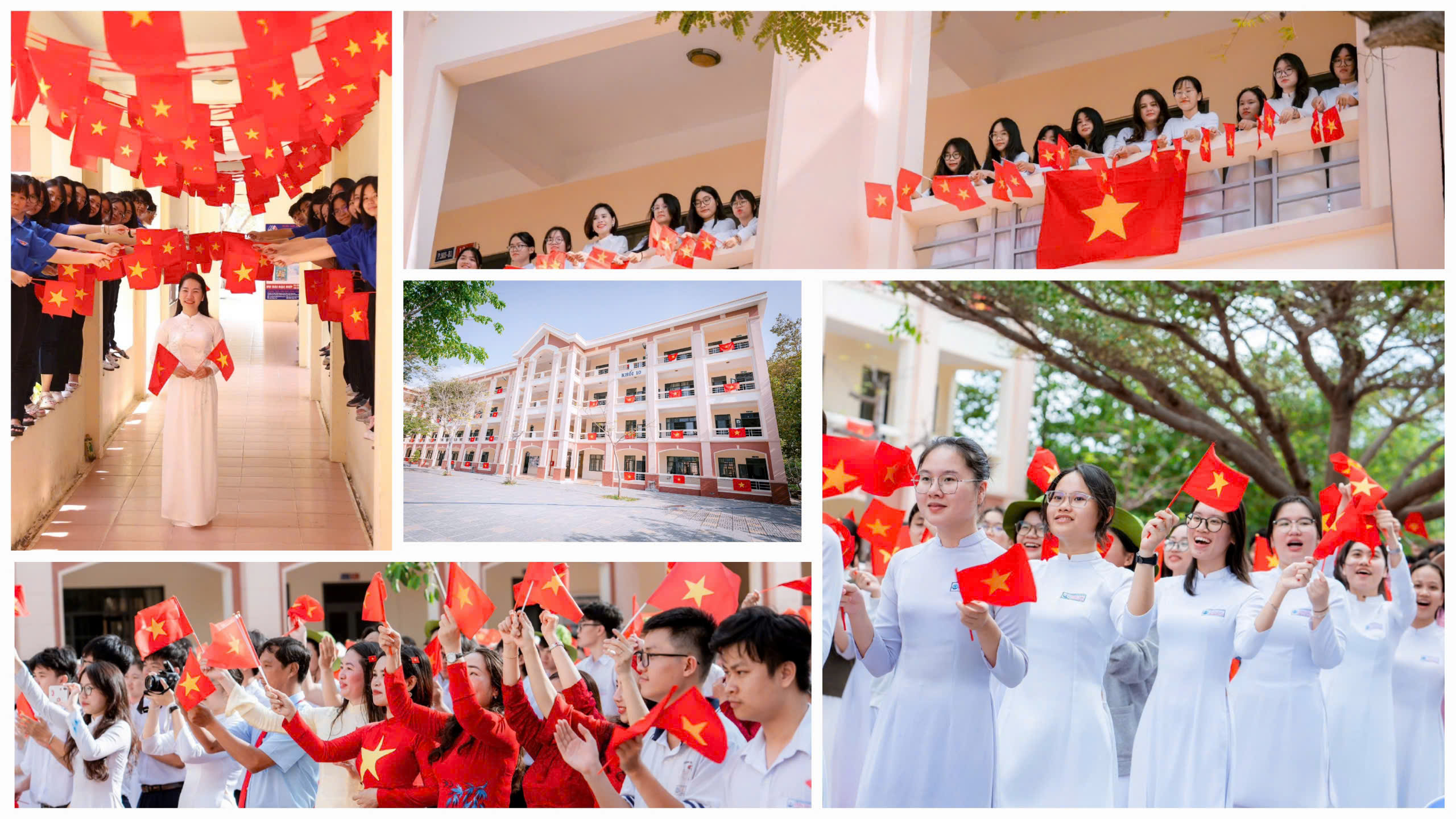 Cô trò hân hoan chào mừng kỷ niệm ngày lễ trọng đại của đất nước.