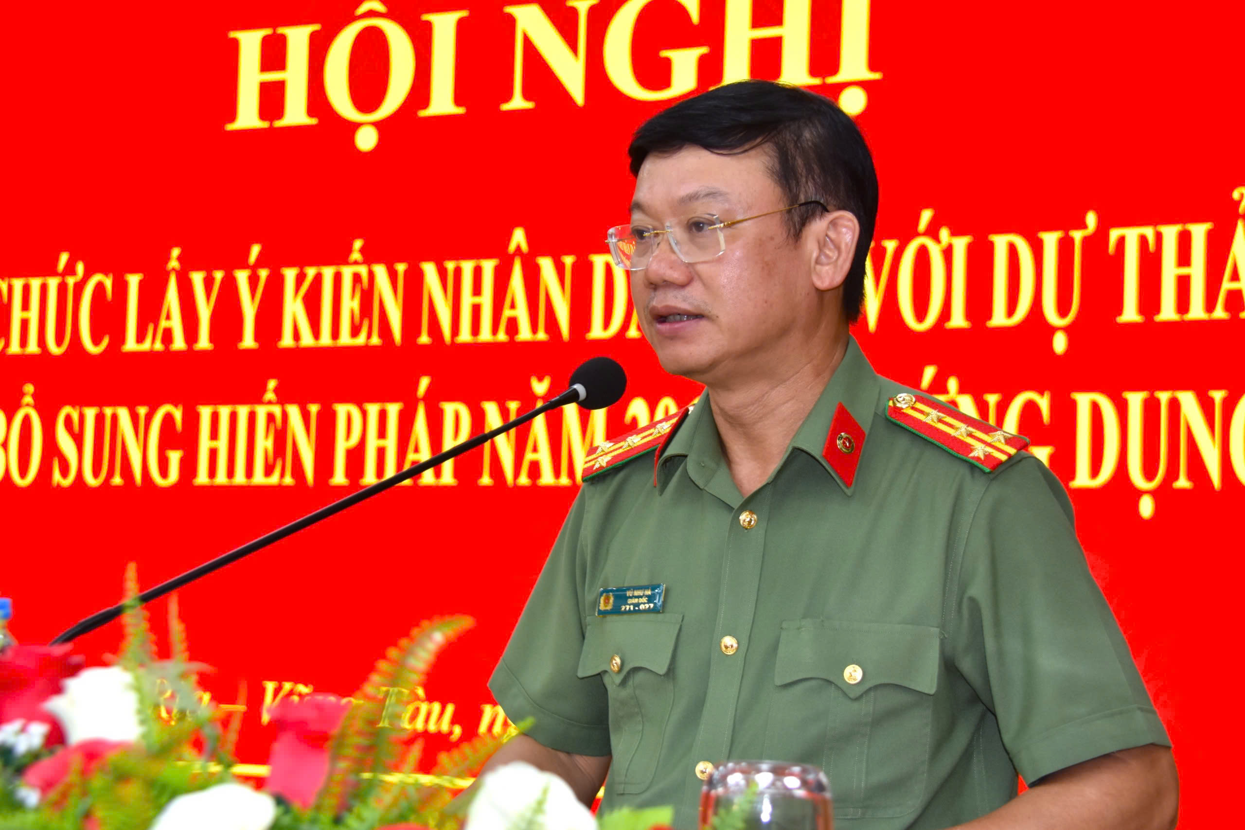 Đại tá Vũ Như Hà, Giám đốc Công an tỉnh chỉ đạo tại hội nghị. 