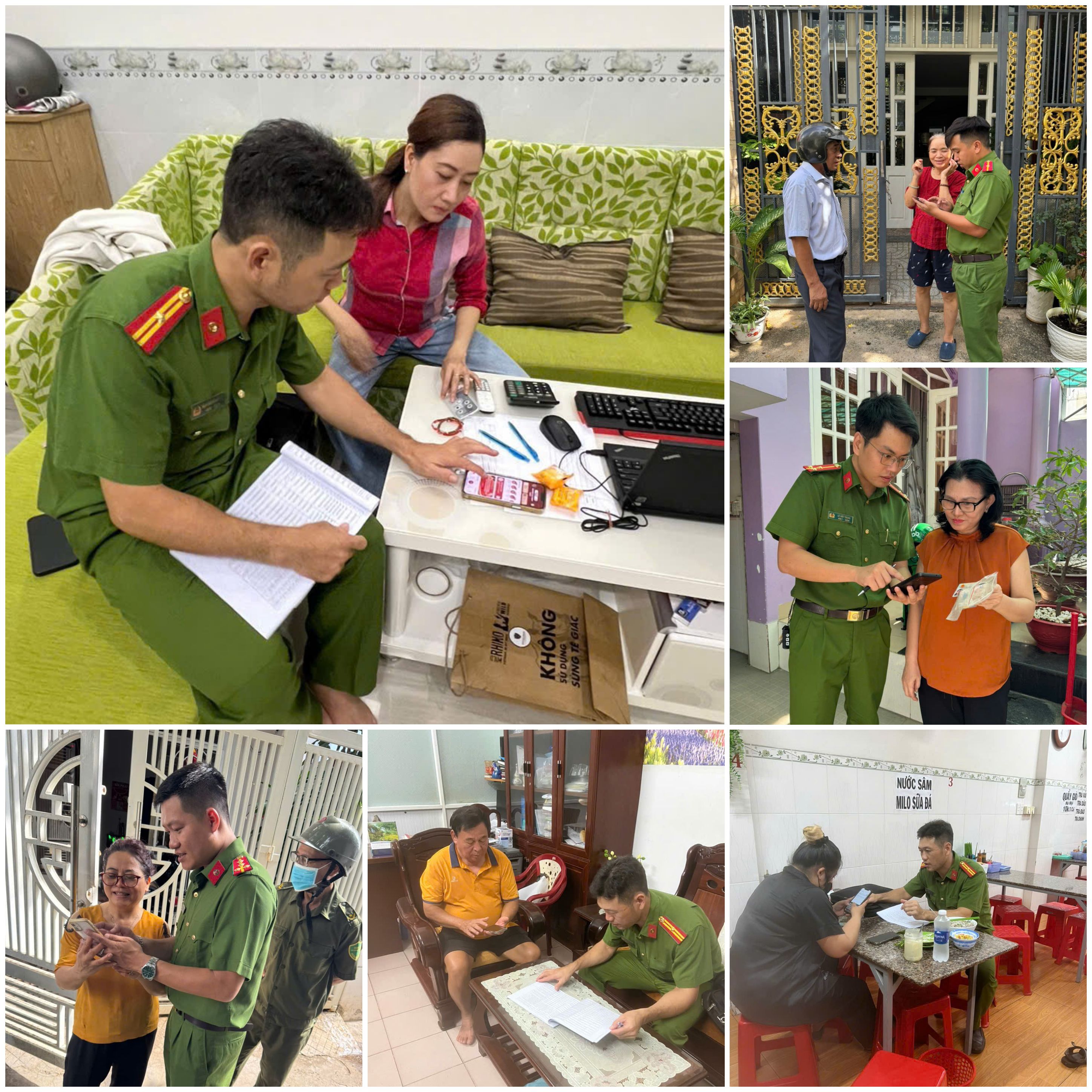 Lực lượng công an đến nhà hướng dẫn người dân góp ý, sửa đổi Hiến pháp năm 2013.