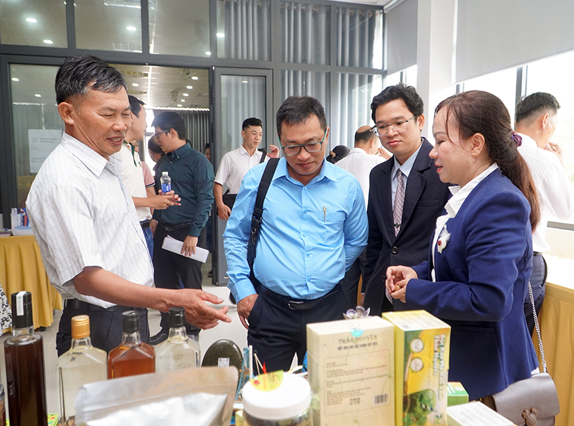 Đại diện DN, nhà phân phối tham quan các gian hàng trưng bày sản phẩm công nghiệp nông thông tiêu biểu.
