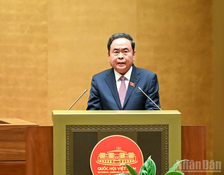 Chủ tịch Quốc hội Trần Thanh Mẫn phát biểu bế mạc kỳ họp, Ảnh: DUY LINH