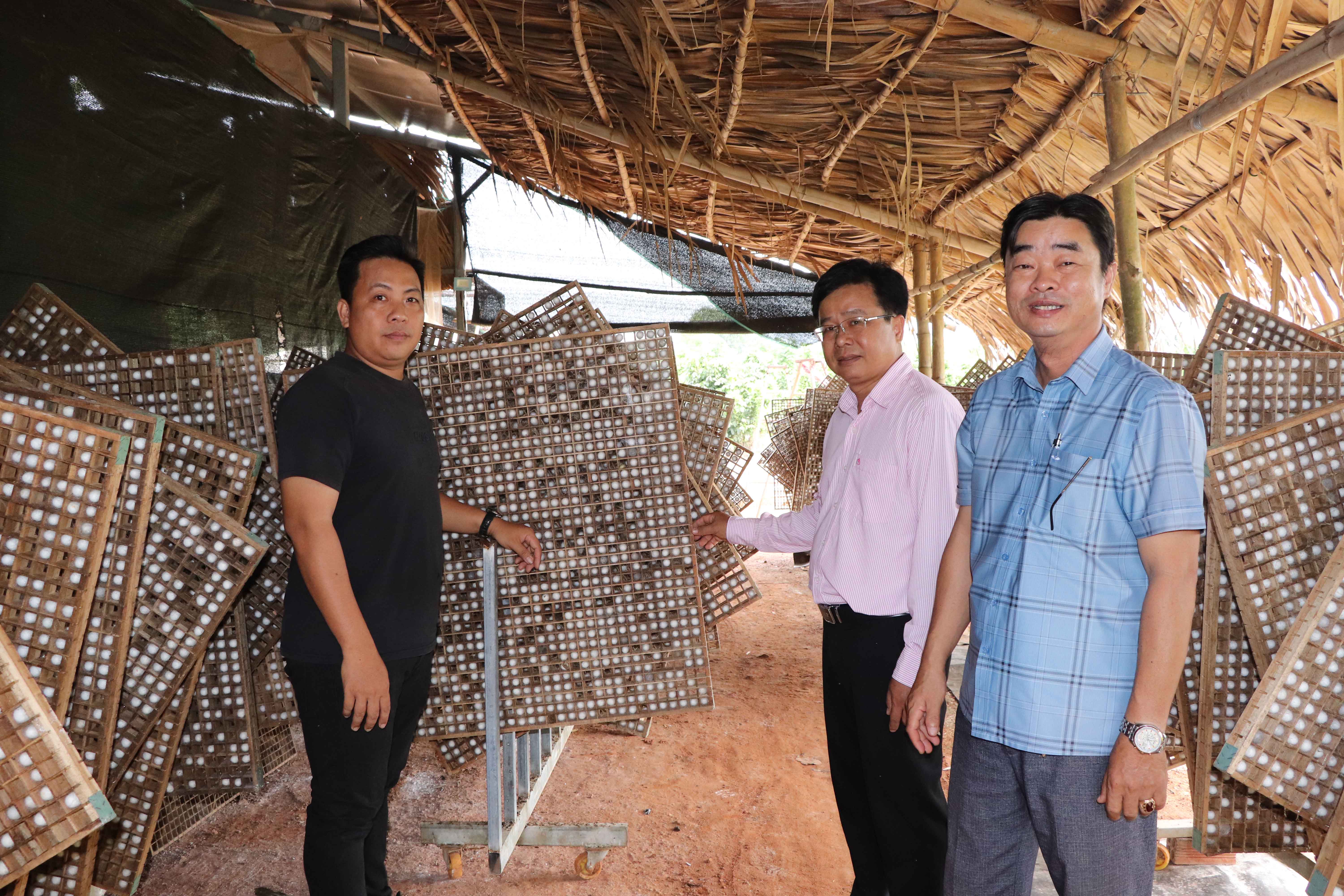 Cán bộ NHCSXH Xuyên Mộc và Hội Nông dân khảo sát nhu cầu vay vốn sản xuất của Tổ hợp tác trồng dâu nuôi tằm xã Hòa Hiệp.
