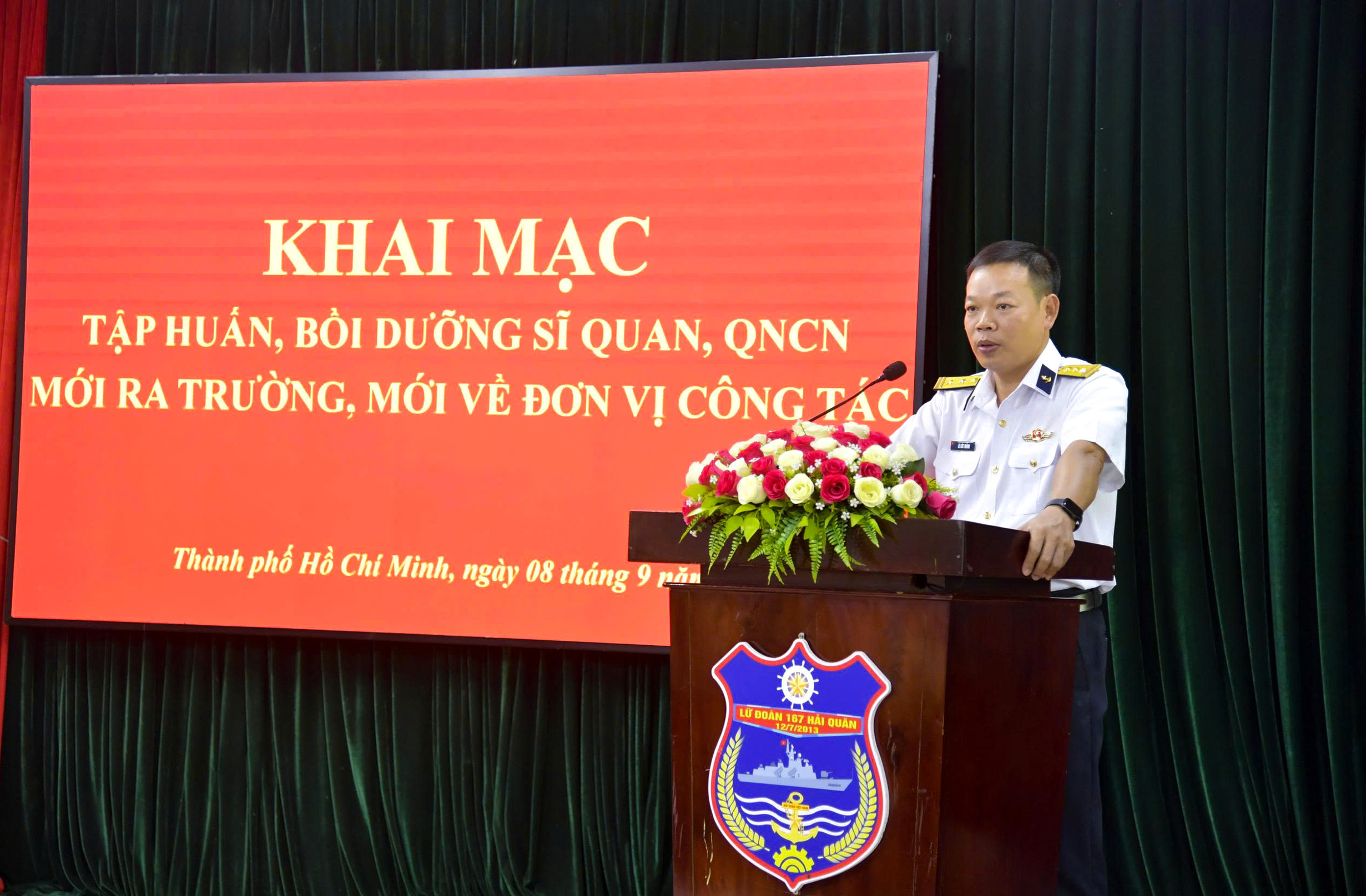 Thượng tá Lê Đức Thảnh, Lữ đoàn trưởng Lữ đoàn 167 phát biểu khai mạc lớp tập huấn.